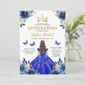 Quinceanera QR Code Royal Blue Butterfly Princess Kaart (Staand voorkant)