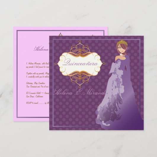 Quinceañera/Quince años princess/polka dots Kaart (Voorkant / Achterkant)