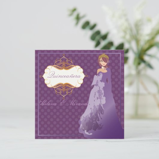 Quinceañera/Quince años princess/polka dots Kaart (Staand voorkant)