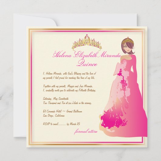 Quinceañera/Quince años princess/polka dots Kaart (Achterkant)