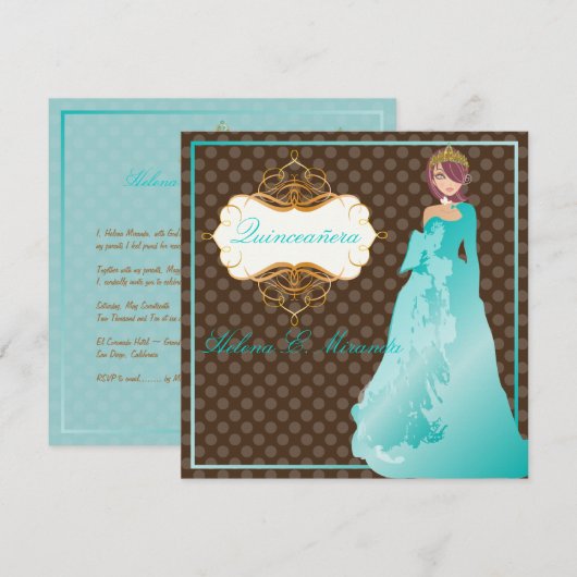 Quinceañera/Quince años princess/polka dots Kaart (Voorkant / Achterkant)