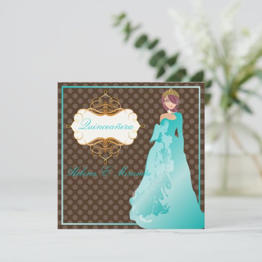 Quinceañera/Quince años princess/polka dots Kaart (Staand voorkant)