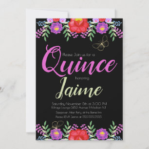 Quinceanera Quince Waterverf Bloem Roze Zwart Kaart