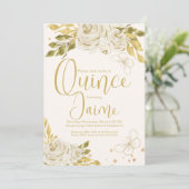 Quinceanera Quince Waterverf Butterflies Ivory Kaart (Staand voorkant)