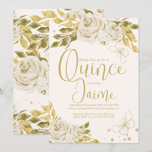 Quinceanera Quince Waterverf Butterflies Ivory Kaart (Voorkant / Achterkant)