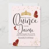 Quinceanera Quince Waterverf Butterflies Pink Red Kaart (Voorkant)