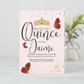 Quinceanera Quince Waterverf Butterflies Pink Red Kaart (Staand voorkant)