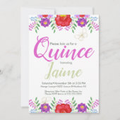 Quinceanera Quince Waterverf Floral Pink White Kaart (Voorkant)