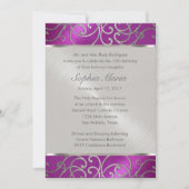 Quinceanera Raspberry en Silver Filigree Swirls Kaart (Voorkant)