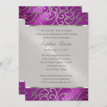 Quinceanera Raspberry en Silver Filigree Swirls