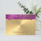 Quinceanera Raspberry Pink Gold Filigree Swirls Kaart (Staand voorkant)