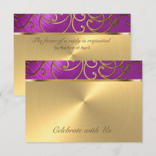 Quinceanera Raspberry Pink Gold Filigree Swirls Kaart