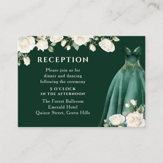 Quinceanera Receptie Prinses Jurk Rozen Groen Informatiekaartje (Voorkant)