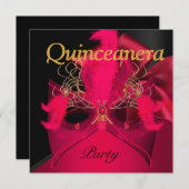 Quinceanera Red Black Gold Mask Masquerade Kaart (Voorkant / Achterkant)