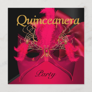 Quinceanera Red Black Gold Mask Masquerade Kaart
