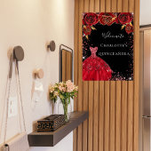 Quinceanera red black-jurk florals welkom poster