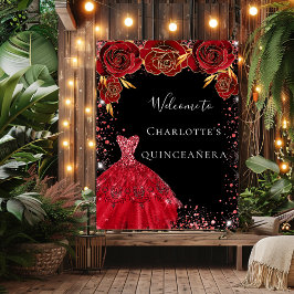 Quinceanera red black-jurk florals welkom poster