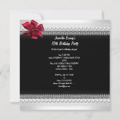 Quinceanera Red Bow Black Pearl Lace Diamond Kaart (Achterkant)