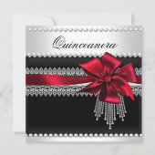 Quinceanera Red Bow Black Pearl Lace Diamond Kaart (Voorkant)