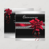 Quinceanera Red Bow Black Pearl Lace Diamond Kaart (Voorkant / Achterkant)