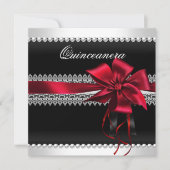 Quinceanera Red Bow Black Pearl Lace Diamond Kaart (Voorkant)