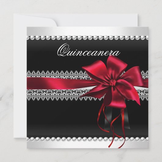 Quinceanera Red Bow Black Pearl Lace Diamond Kaart (Voorkant)