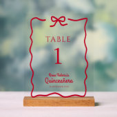 Quinceañera Red Bow Table Numbers gepersonaliseerd Acryl Bord (Neutraal)