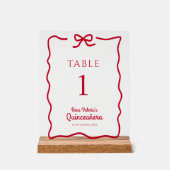 Quinceañera Red Bow Table Numbers gepersonaliseerd Acryl Bord (Voorkant)