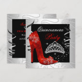 Quinceanera RED Diamond Black White Kaart (Voorkant / Achterkant)