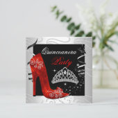 Quinceanera RED Diamond Black White Kaart (Staand voorkant)