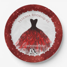 Quinceañera Red Diamond Sparkle Glam Papieren Bordje