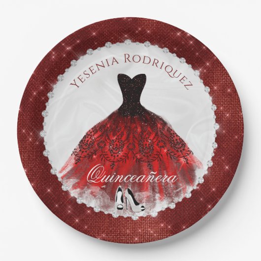 Quinceañera Red Diamond Sparkle Glam Papieren Bordje (Voorkant)