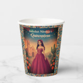  Quinceañera Red Dress Aangepaste Naam Talavera Papieren Bekers (Voorkant)