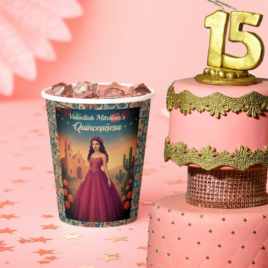  Quinceañera Red Dress Aangepaste Naam Talavera Papieren Bekers