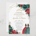 Quinceañera Red Emerald Green Floral Twins Gold Kaart<br><div class="desc">Pas deze mooie quinceañera-uitnodiging gemakkelijk en snel aan met eigen tekst. Druk op de knop Aanpassen om de stijl en plaatsing van de tekst verder te herschikken en te formatteren. Overeenkomende objecten in de winkel! c) De Happy Cat Studio</div>