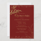 Quinceanera Red en Gold Leaf Elegant Kaart (Voorkant)