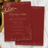 Quinceanera Red en Gold Leaf Elegant Kaart