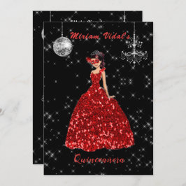 Quinceanera Red en Silver Masquerade Kaart