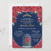 Quinceañera Red Floral Enchanted Roos Navy Blue Kaart (Voorkant)