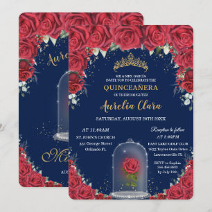Quinceañera Red Floral Enchanted Roos Navy Blue Kaart