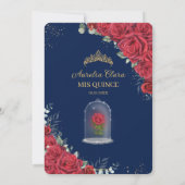 Quinceañera Red Floral Enchanted Roos Navy Blue Save The Date (Achterkant)