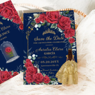 Quinceañera Red Floral Enchanted Roos Navy Blue Save The Date