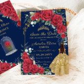 Quinceañera Red Floral Enchanted Roos Navy Blue Save The Date