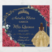 Quinceañera Red Floral Enchanted Roos Navy Blue Sparkling Wijnetiket (Enkel label)