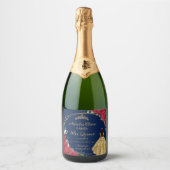 Quinceañera Red Floral Enchanted Roos Navy Blue Sparkling Wijnetiket (Voorkant)