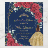 Quinceañera Red Floral Enchanted Roos Navy Blue Wijn Etiket (Enkel label)