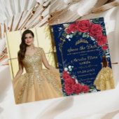 Quinceañera Red Floral Enchanted Roos Navy Foto Save The Date