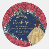 Quinceañera Red Floral Enchanted Roos Navy Ronde Sticker (Voorkant)