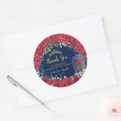 Quinceañera Red Floral Enchanted Roos Navy Ronde Sticker (Envelop)