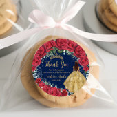 Quinceañera Red Floral Enchanted Roos Navy Ronde Sticker